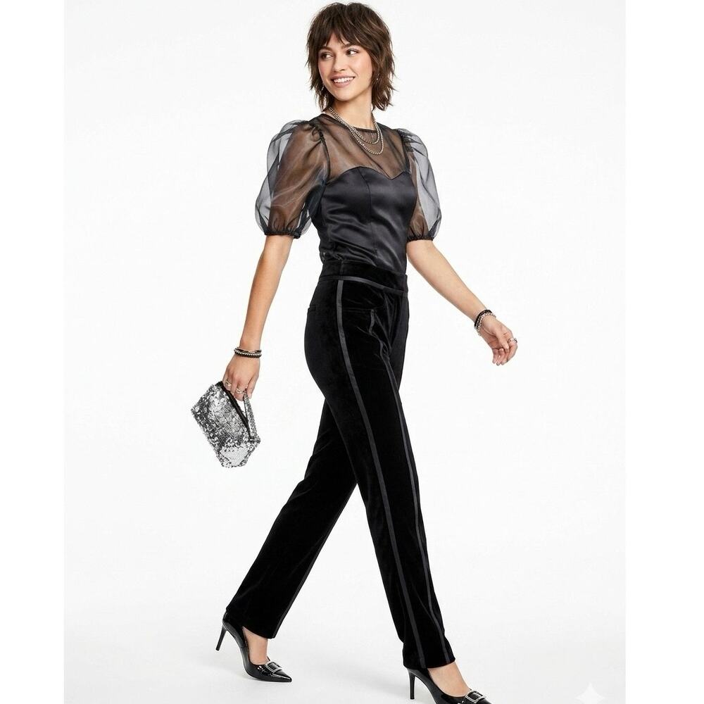 DEREK LAM Women's 6 Black Velvet Straight Leg Tuxedo Stripe Pant MADE IN ITALY